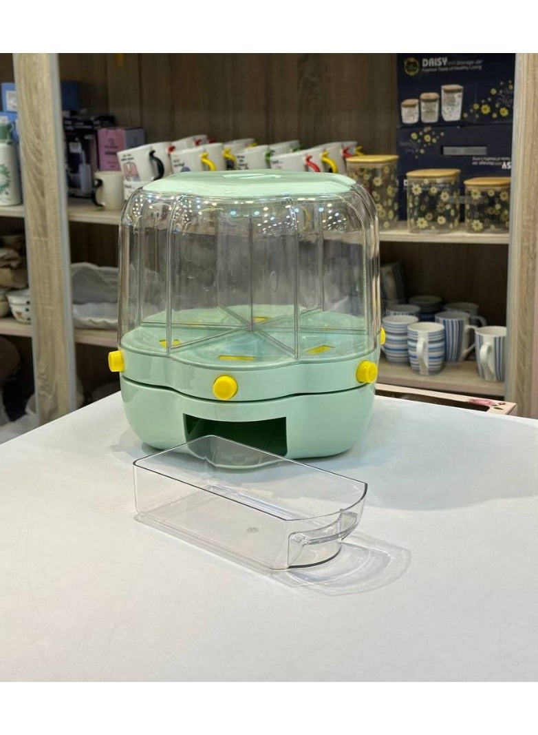 Crystal 6-Hole Acrylic Dispenser with movable, transparent acrylic base and a fixed white acrylic base with a pouring button. Includes a transparent acrylic drawer and acrylic lid. - Image 4